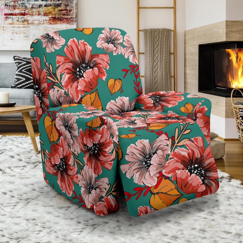 Poppy Floral Red Pattern Print Recliner Cover-grizzshop