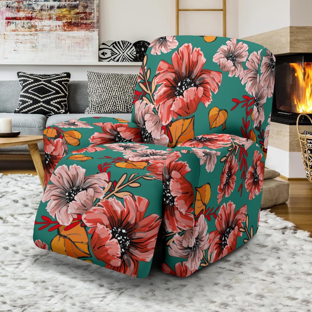 Poppy Floral Red Pattern Print Recliner Cover-grizzshop