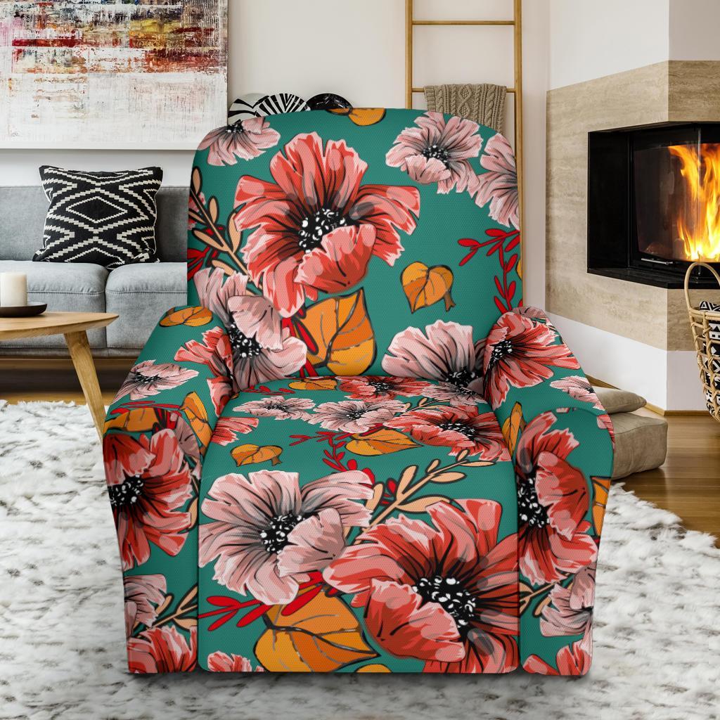 Poppy Floral Red Pattern Print Recliner Cover-grizzshop