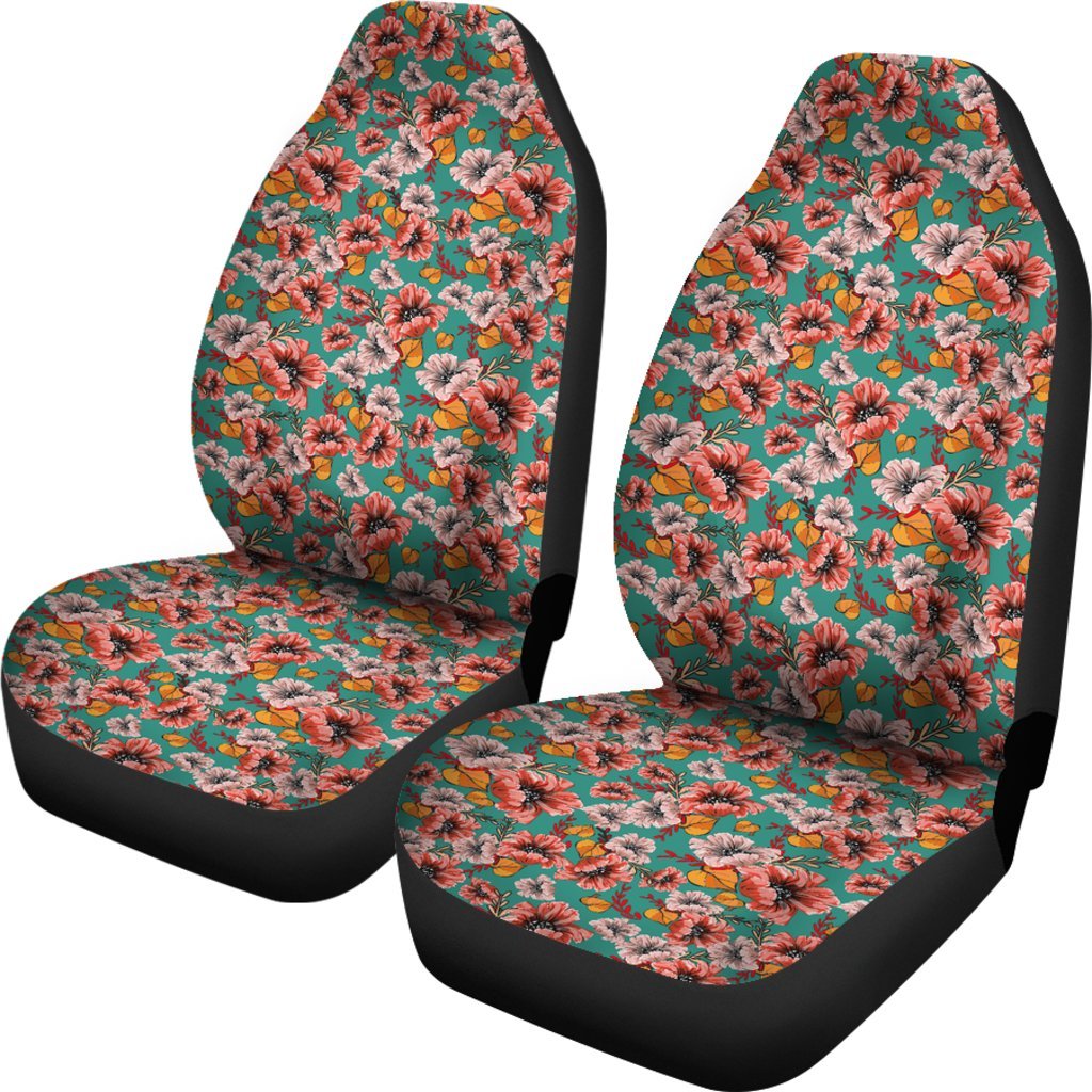 Poppy Floral Red Pattern Print Universal Fit Car Seat Cover-grizzshop