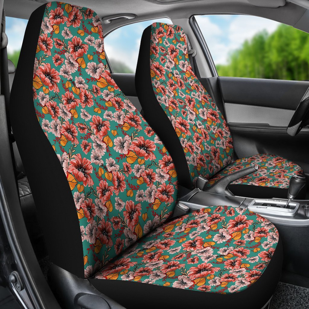 Poppy Floral Red Pattern Print Universal Fit Car Seat Cover-grizzshop