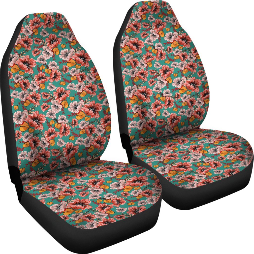 Poppy Floral Red Pattern Print Universal Fit Car Seat Cover-grizzshop