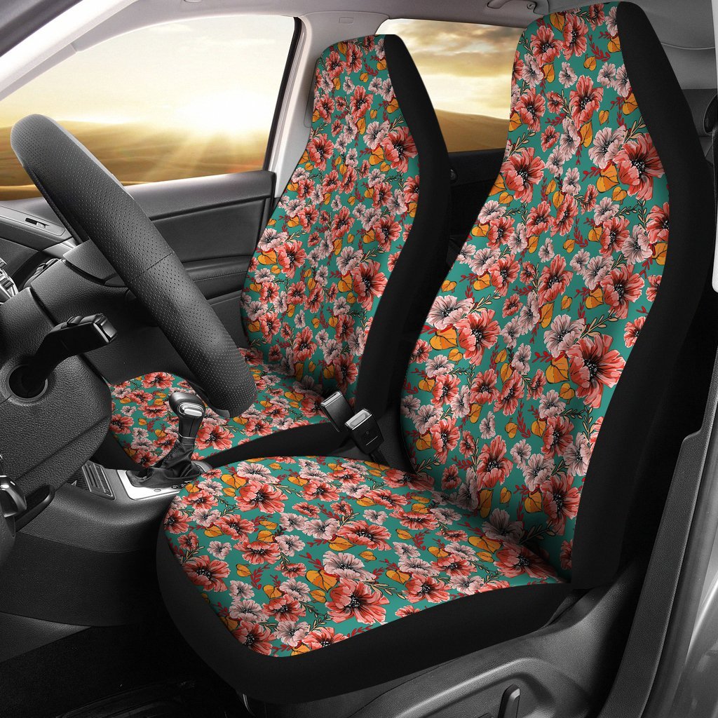 Poppy Floral Red Pattern Print Universal Fit Car Seat Cover-grizzshop