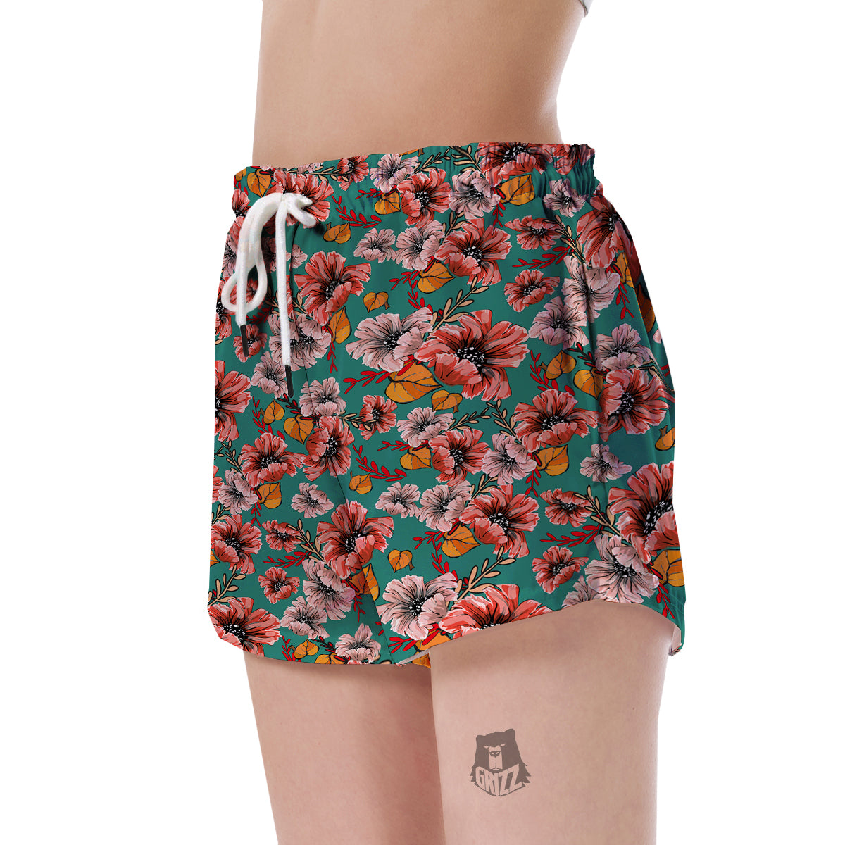 Poppy Floral Red Pattern Print Women's Shorts-grizzshop