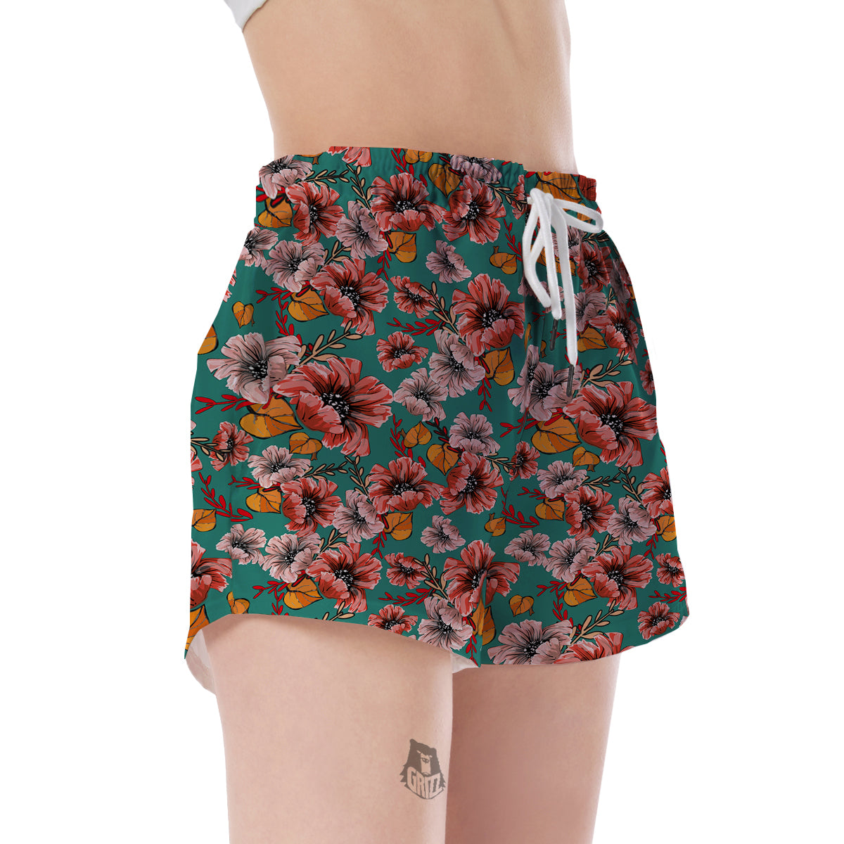 Poppy Floral Red Pattern Print Women's Shorts-grizzshop