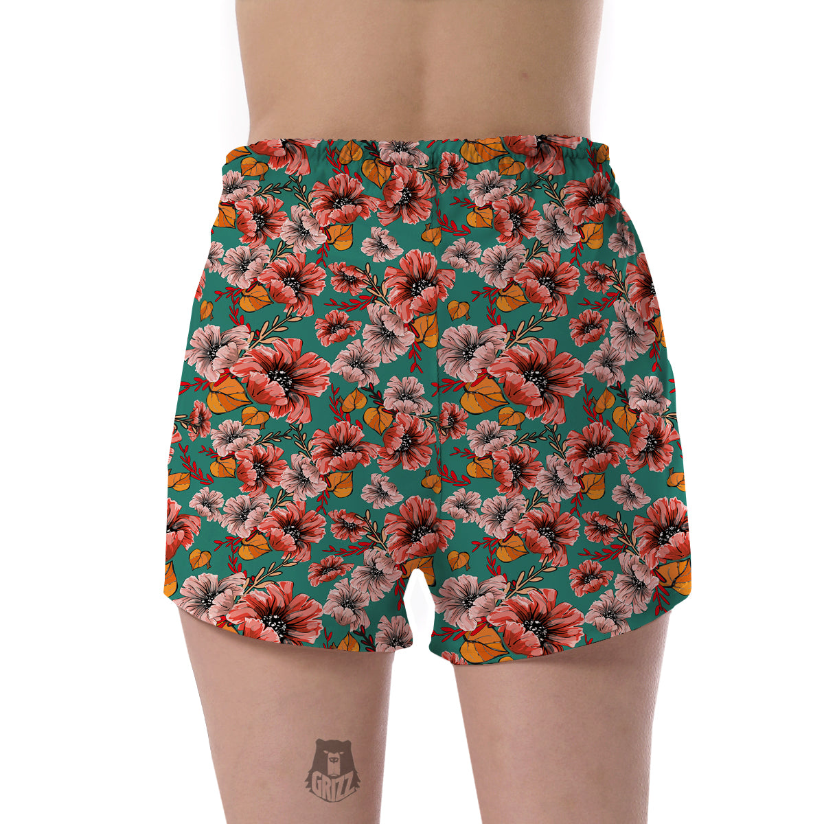 Poppy Floral Red Pattern Print Women's Shorts-grizzshop