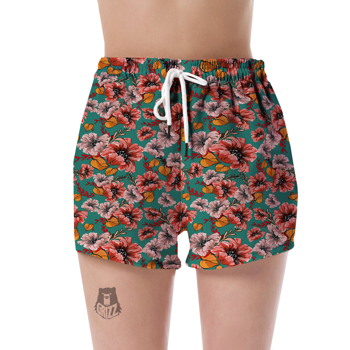 Poppy Floral Red Pattern Print Women's Shorts-grizzshop