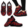 Poppy Red Floral Pattern Print Black Sneaker Shoes For Men Women-grizzshop