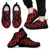 Poppy Red Floral Pattern Print Black Sneaker Shoes For Men Women-grizzshop