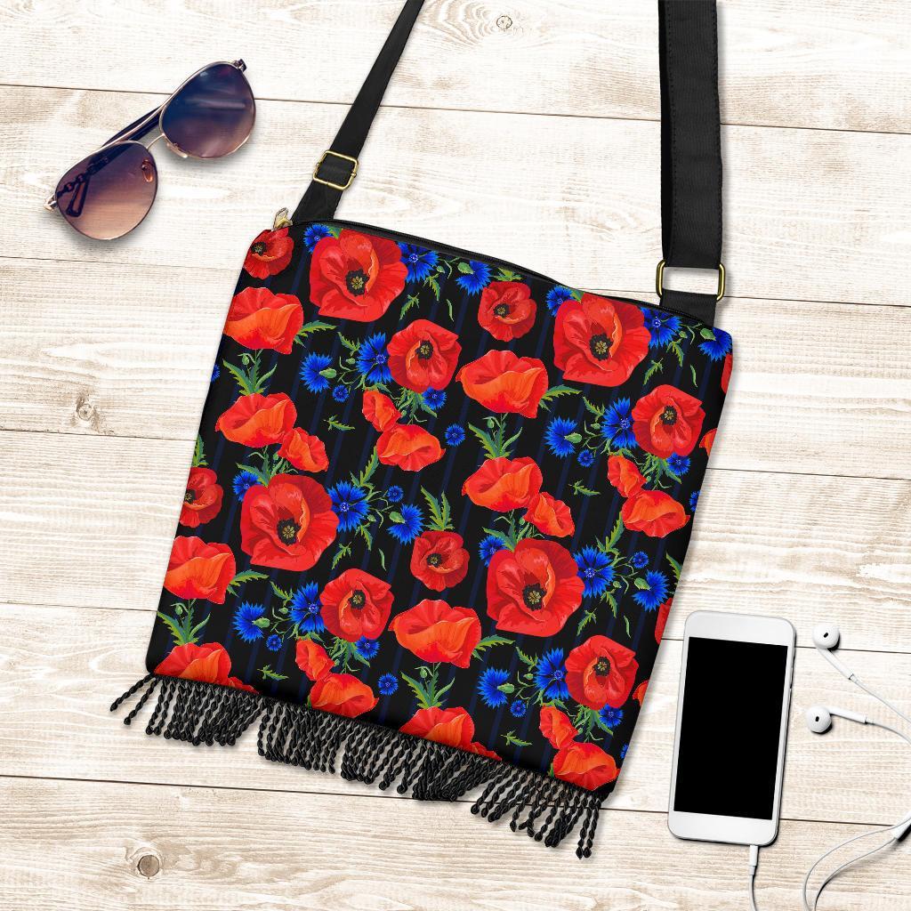 Poppy Red Floral Pattern Print Crossbody Bags-grizzshop