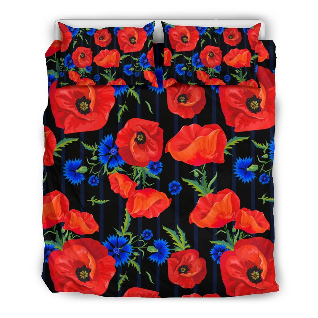 Poppy Red Floral Pattern Print Duvet Cover Bedding Set-grizzshop