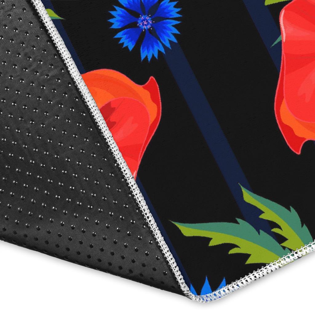 Poppy Red Floral Pattern Print Floor Mat-grizzshop