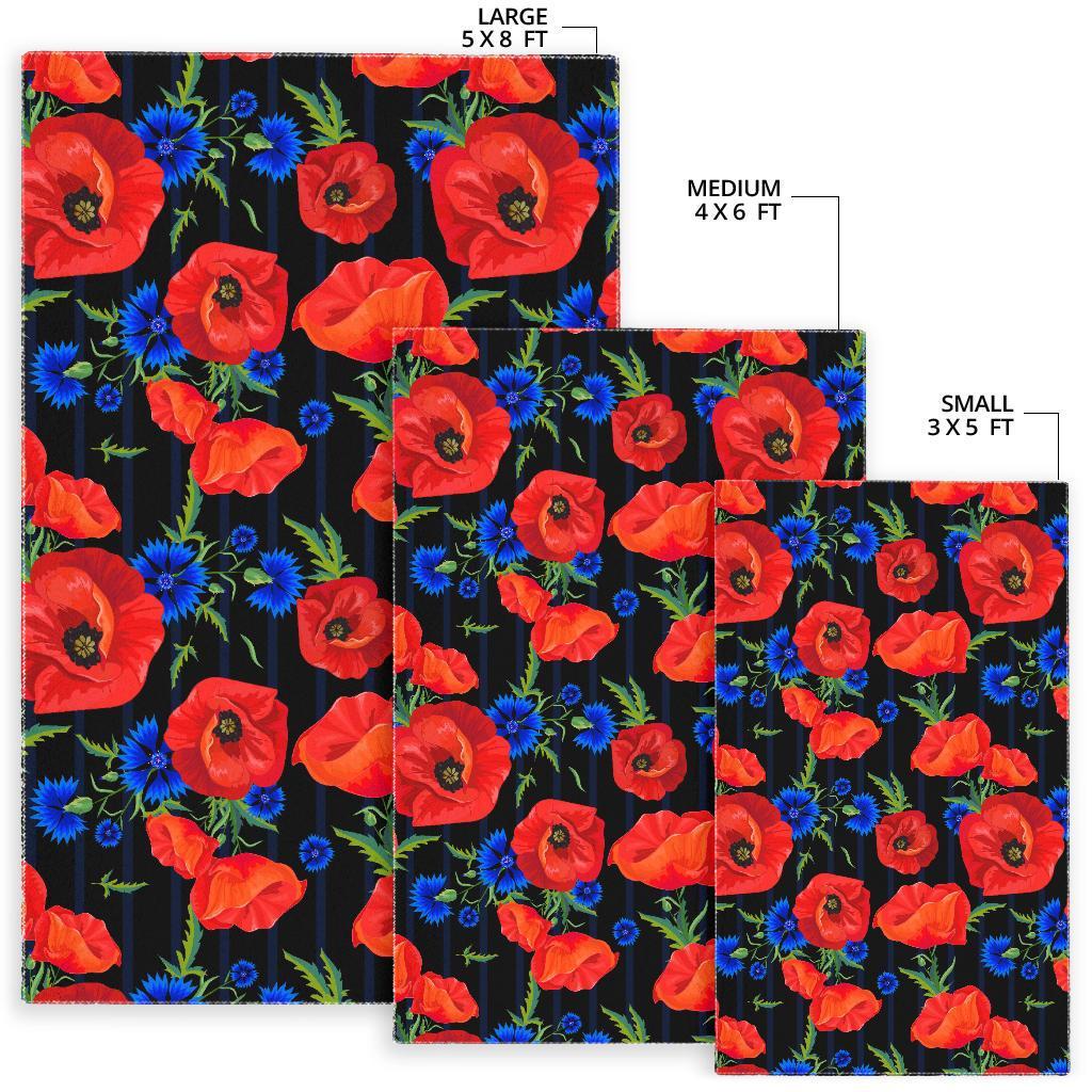 Poppy Red Floral Pattern Print Floor Mat-grizzshop