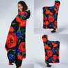 Poppy Red Floral Pattern Print Hooded Blanket-grizzshop