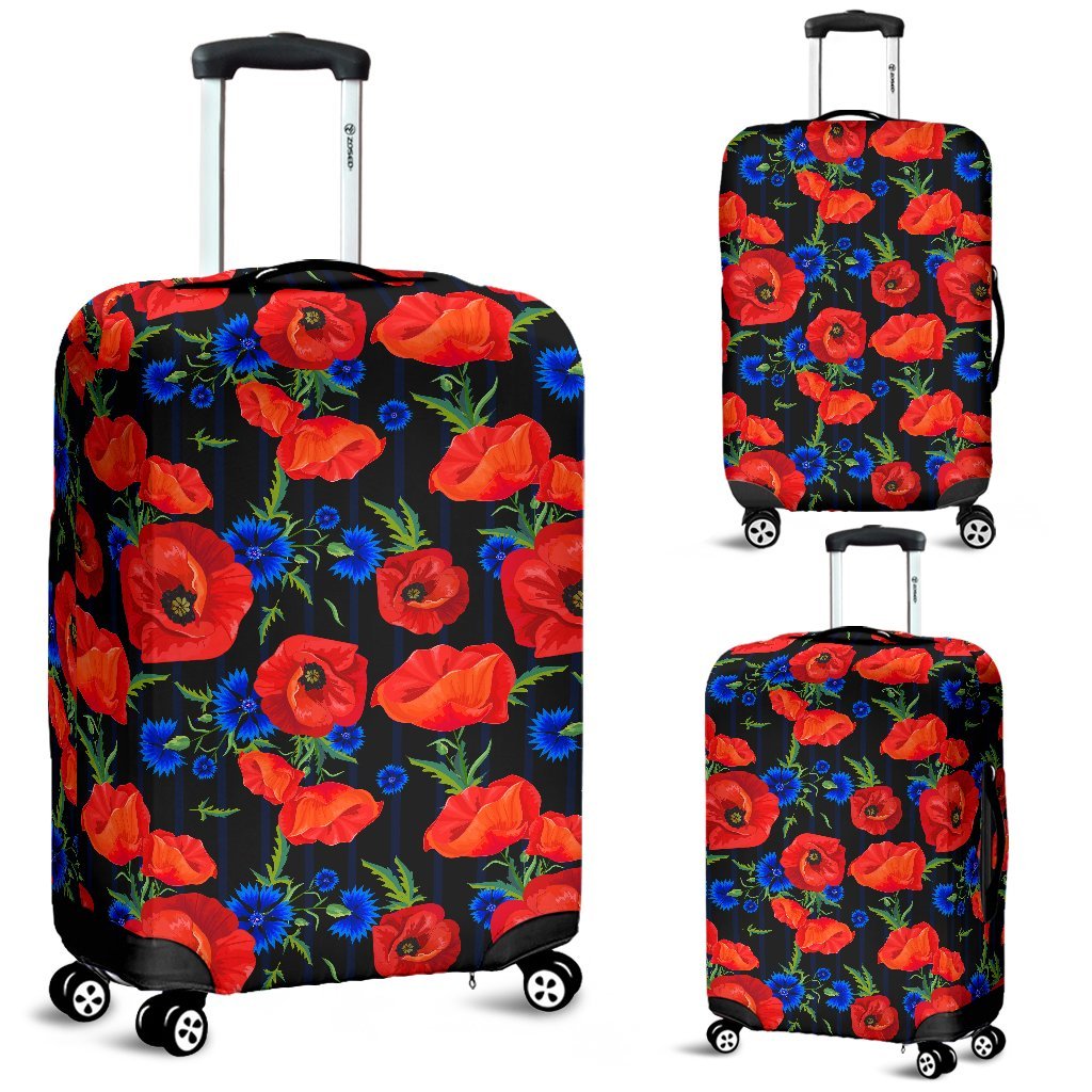 Poppy Red Floral Pattern Print Luggage Cover Protector-grizzshop