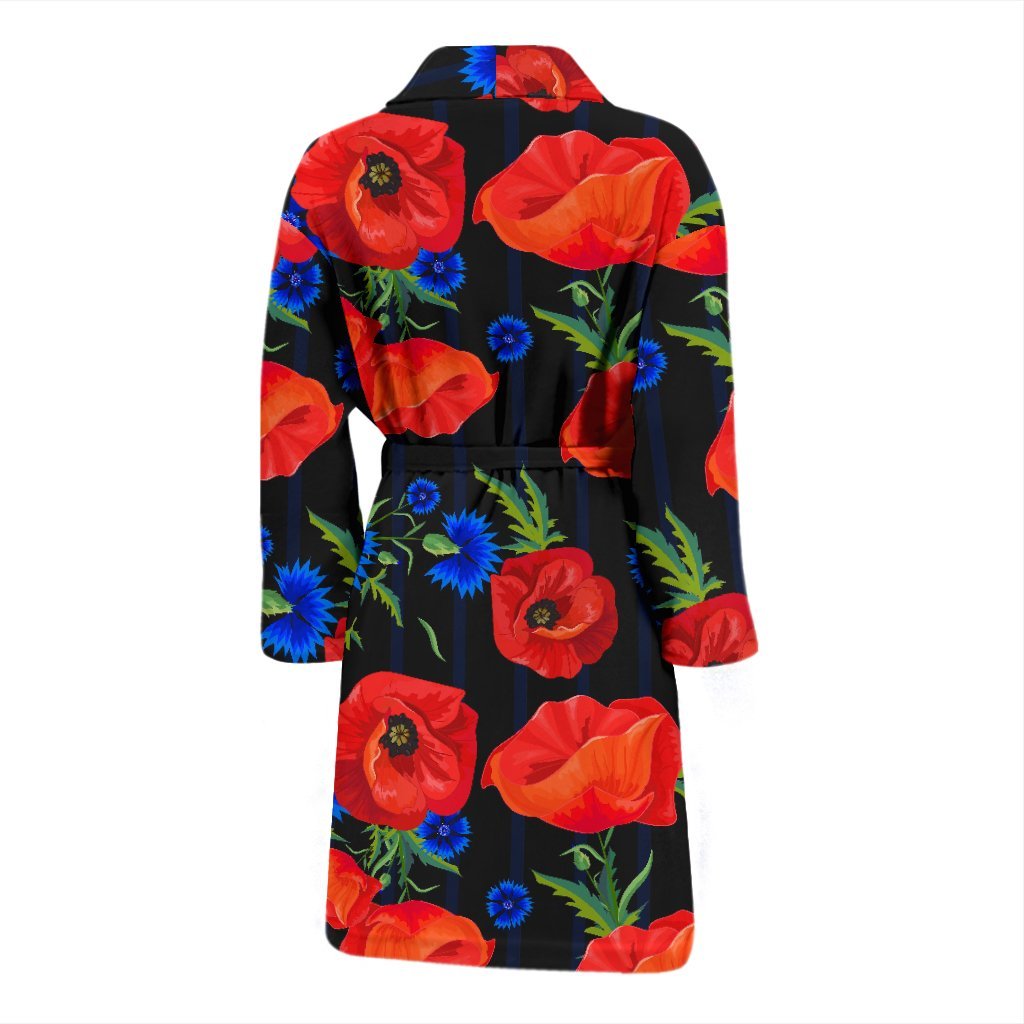 Poppy Red Floral Pattern Print Men Long Robe-grizzshop