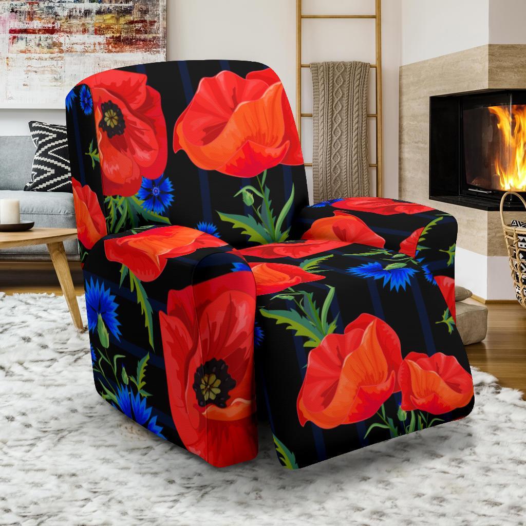 Poppy Red Floral Pattern Print Recliner Cover-grizzshop