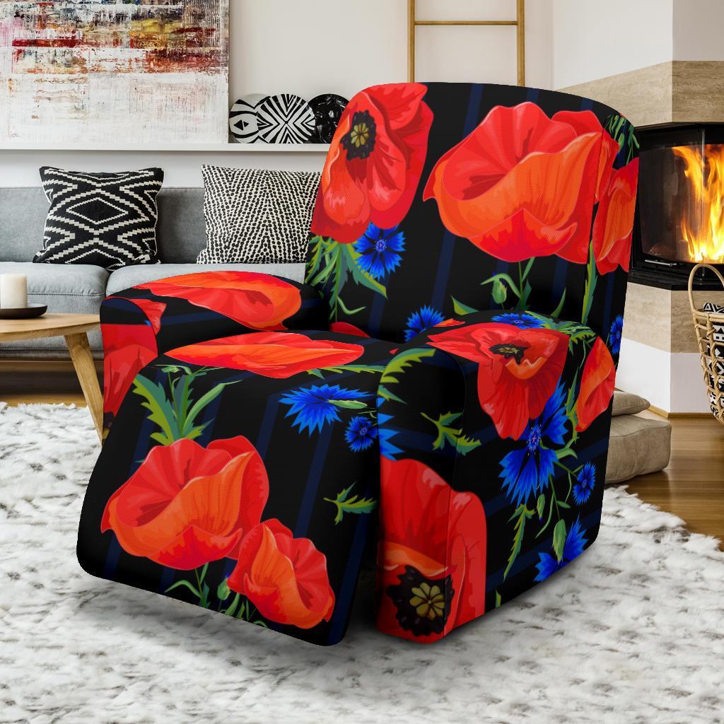 Poppy Red Floral Pattern Print Recliner Cover-grizzshop