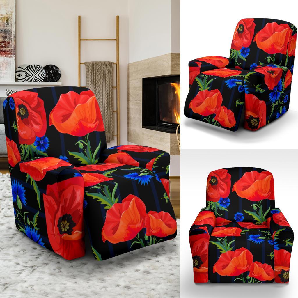 Poppy Red Floral Pattern Print Recliner Cover-grizzshop