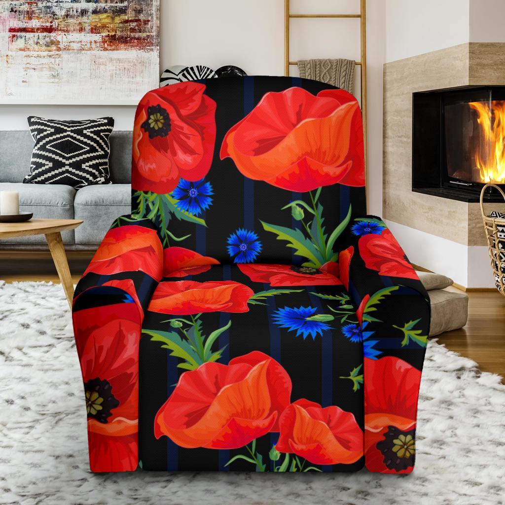 Poppy Red Floral Pattern Print Recliner Cover-grizzshop