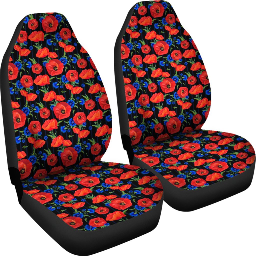 Poppy Red Floral Pattern Print Universal Fit Car Seat Cover-grizzshop