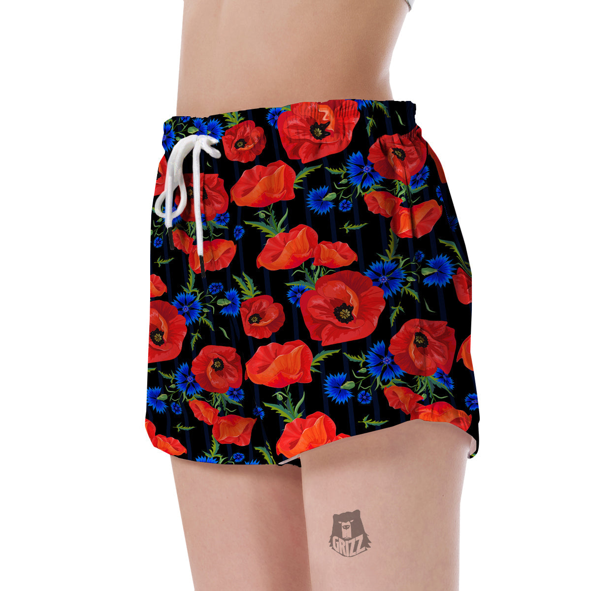 Poppy Red Floral Pattern Print Women's Shorts-grizzshop
