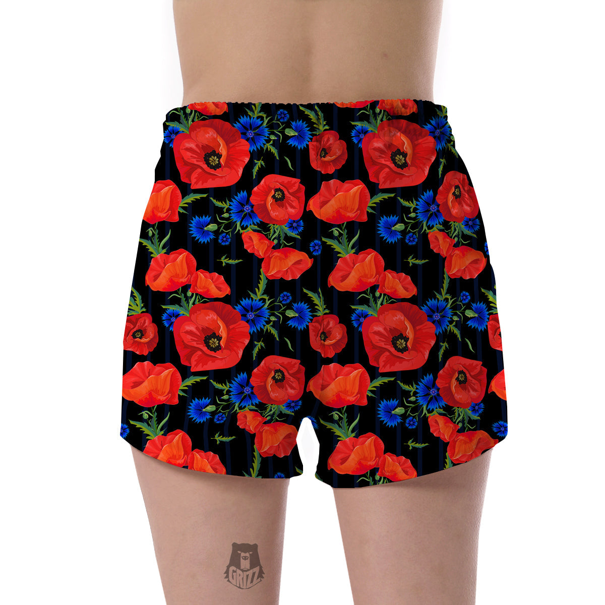 Poppy Red Floral Pattern Print Women's Shorts-grizzshop