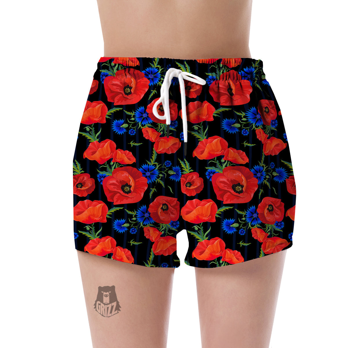 Poppy Red Floral Pattern Print Women's Shorts-grizzshop