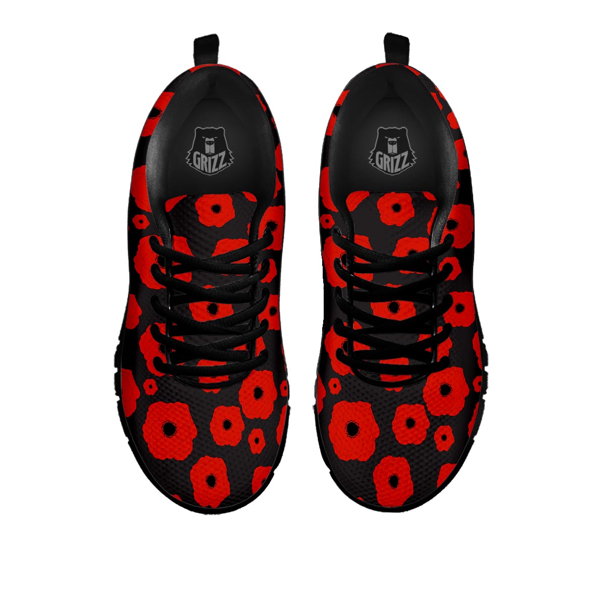 Poppy Red Print Pattern Black Sneaker-grizzshop