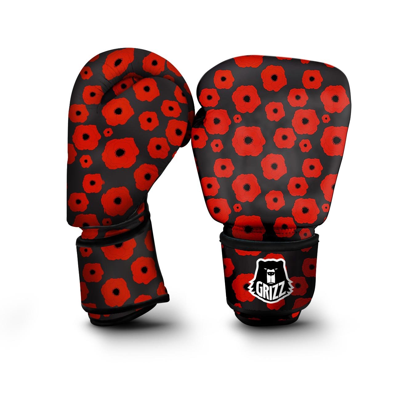 Poppy Red Print Pattern Boxing Gloves-grizzshop