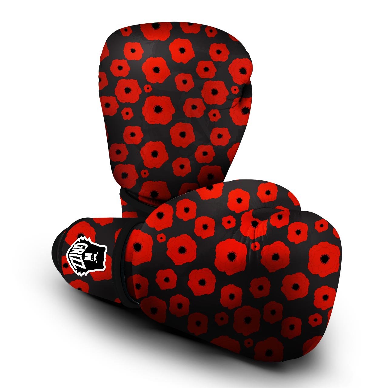 Poppy Red Print Pattern Boxing Gloves-grizzshop
