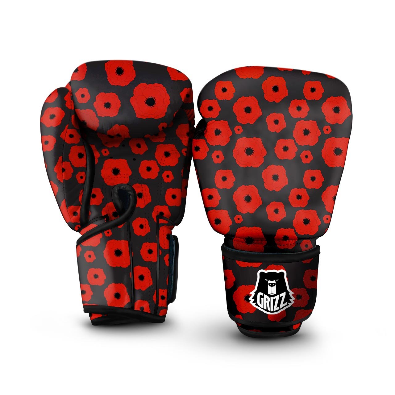 Poppy Red Print Pattern Boxing Gloves-grizzshop