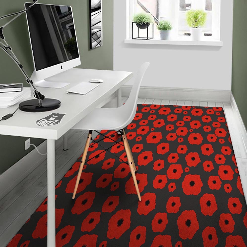Poppy Red Print Pattern Floor Mat-grizzshop