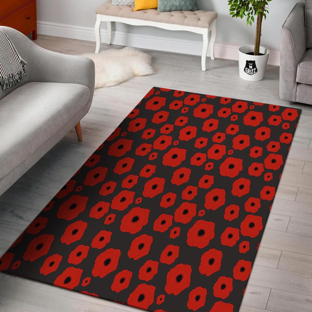 Poppy Red Print Pattern Floor Mat-grizzshop