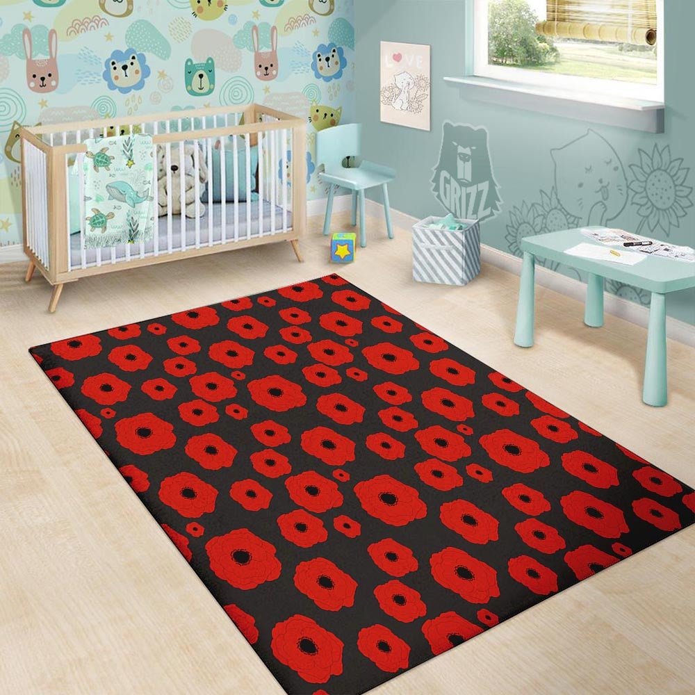 Poppy Red Print Pattern Floor Mat-grizzshop
