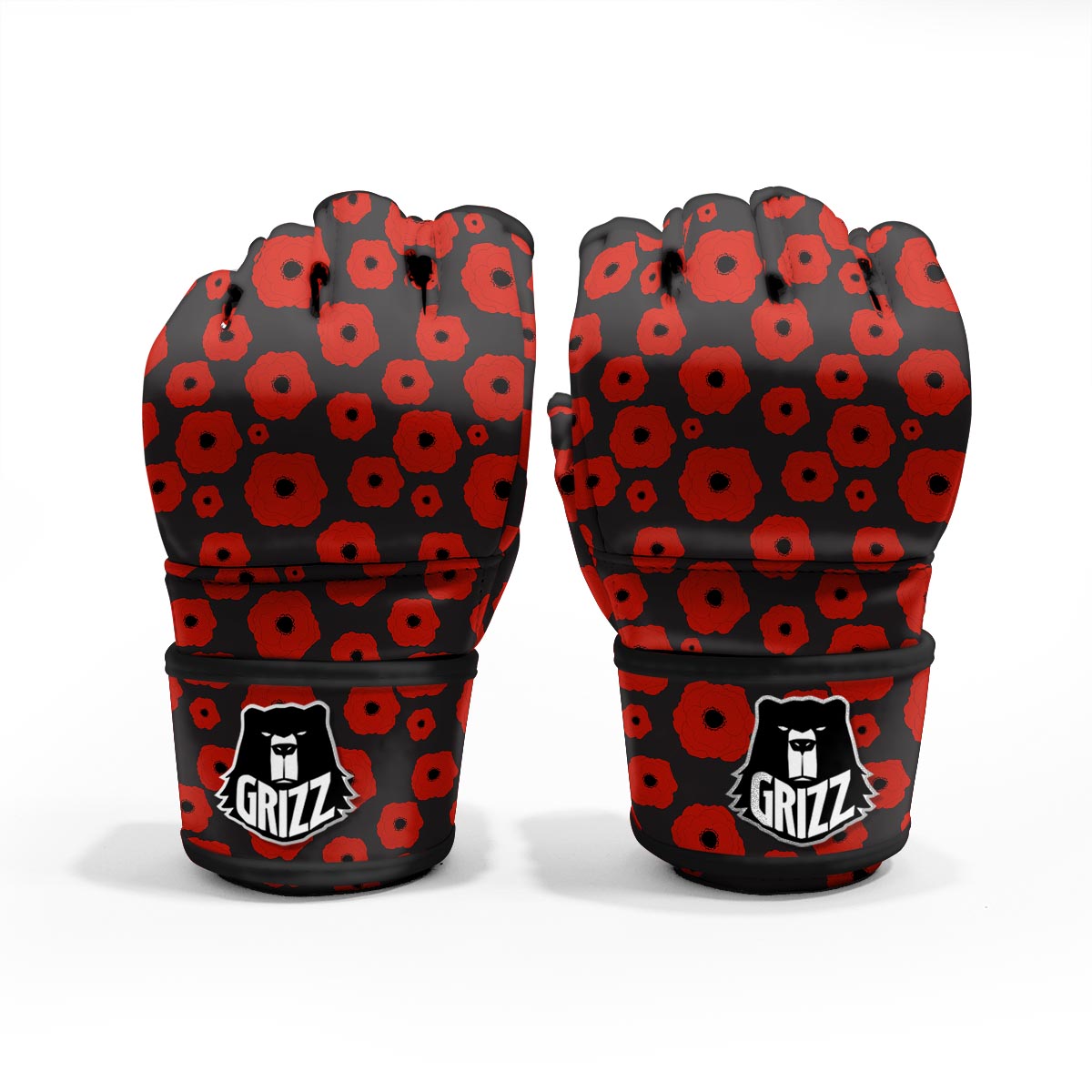 Poppy Red Print Pattern MMA Gloves-grizzshop