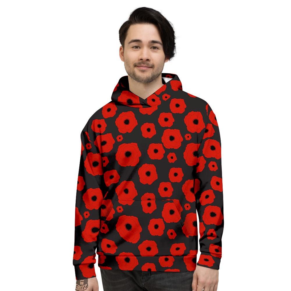 Poppy Red Print Pattern Men's Hoodie-grizzshop