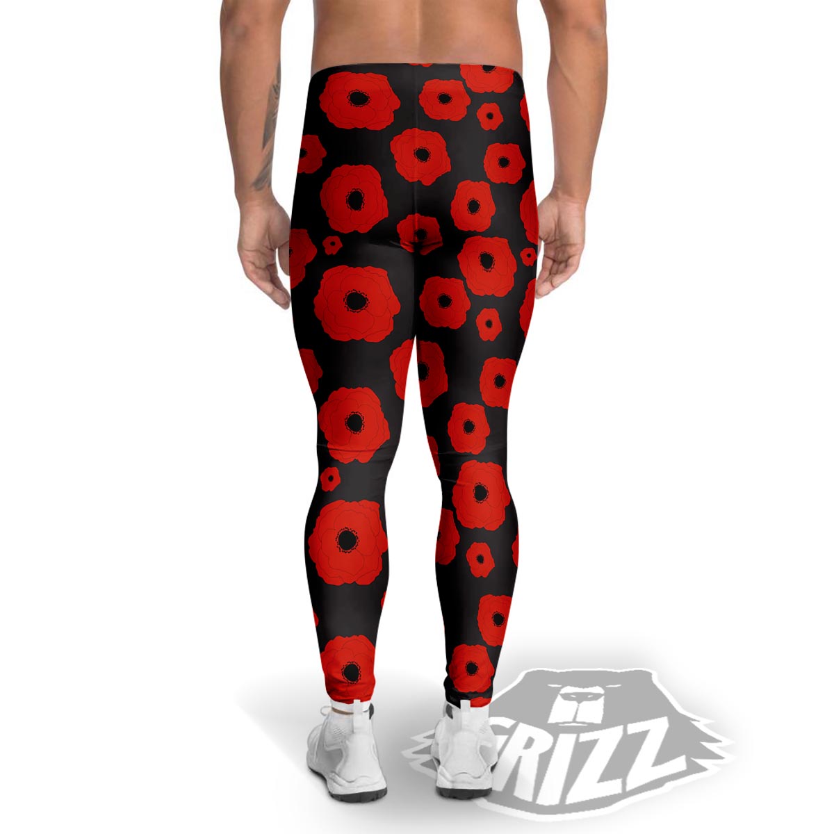 Poppy Red Print Pattern Men's Leggings-grizzshop