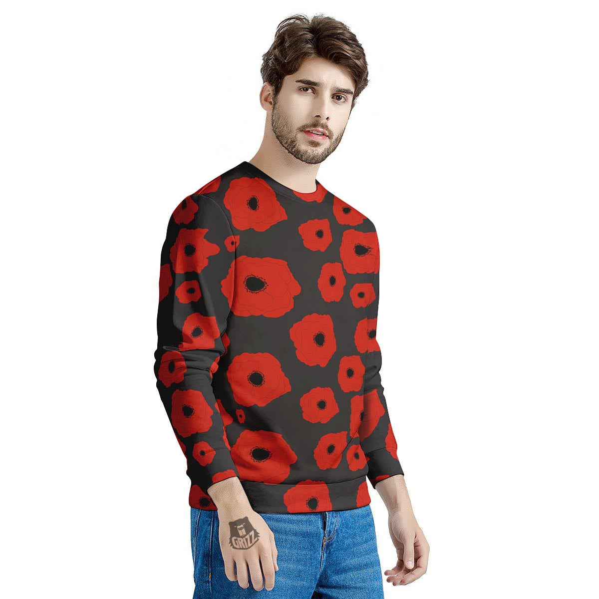 Poppy Red Print Pattern Men's Sweatshirt-grizzshop