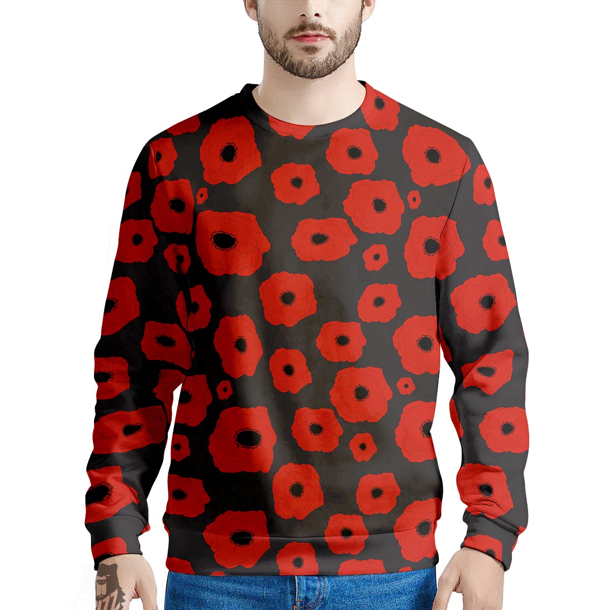 Poppy Red Print Pattern Men's Sweatshirt-grizzshop