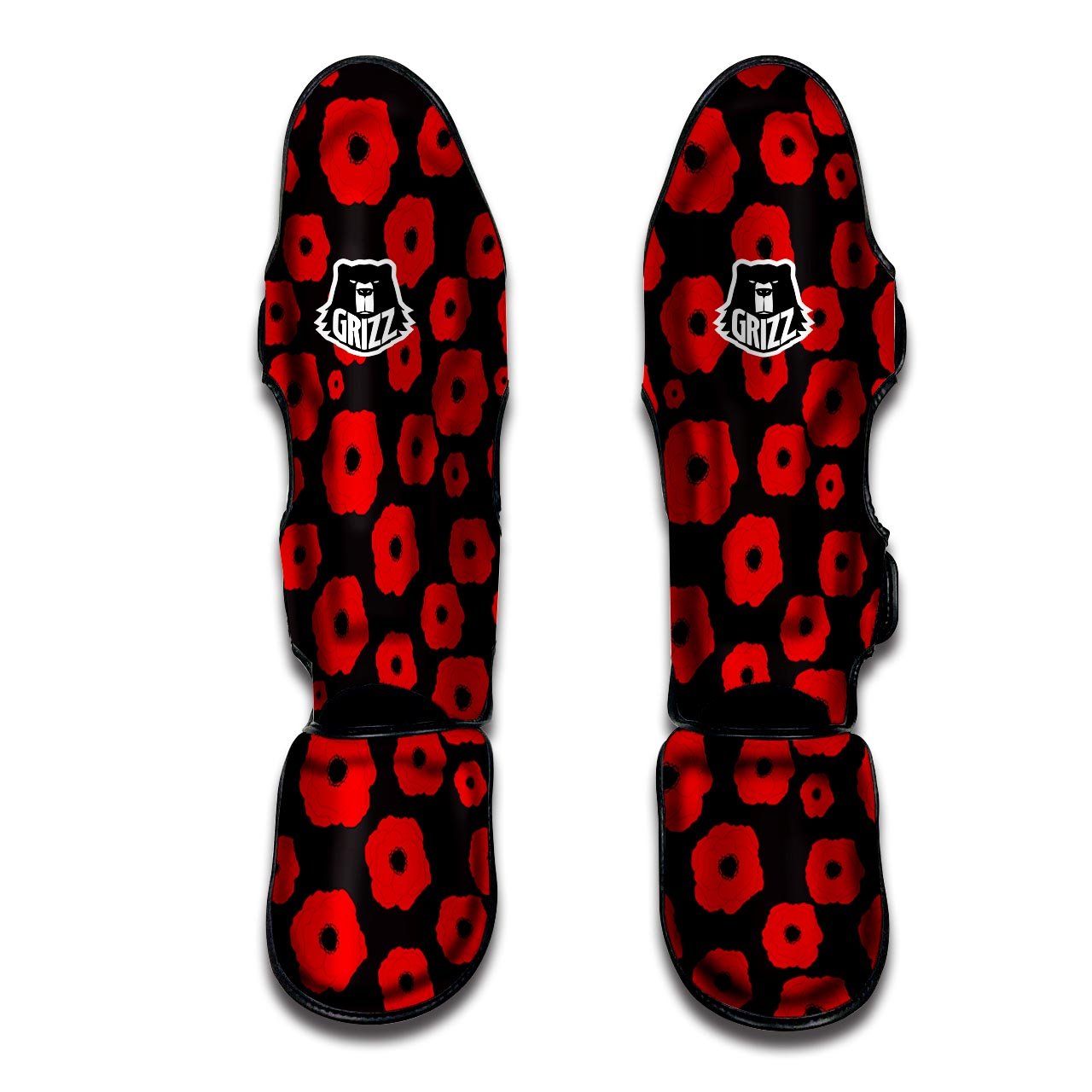 Poppy Red Print Pattern Muay Thai Shin Guards-grizzshop