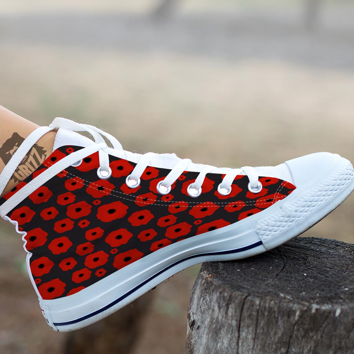 Poppy Red Print Pattern White High Top Shoes-grizzshop