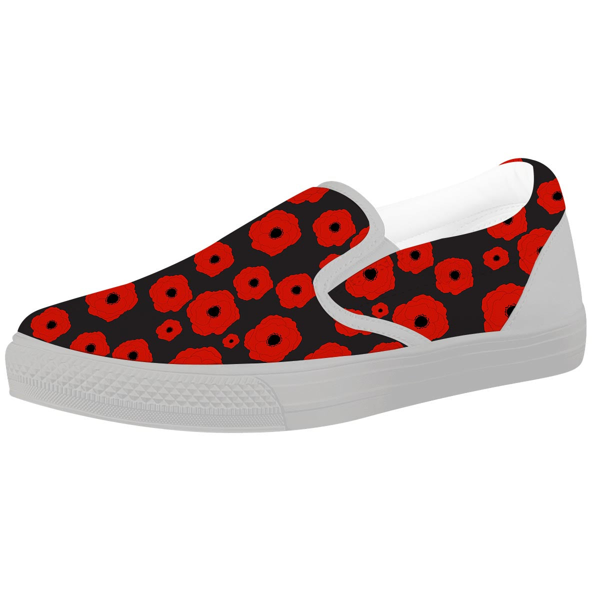 Poppy Red Print Pattern White Slip On Shoes-grizzshop