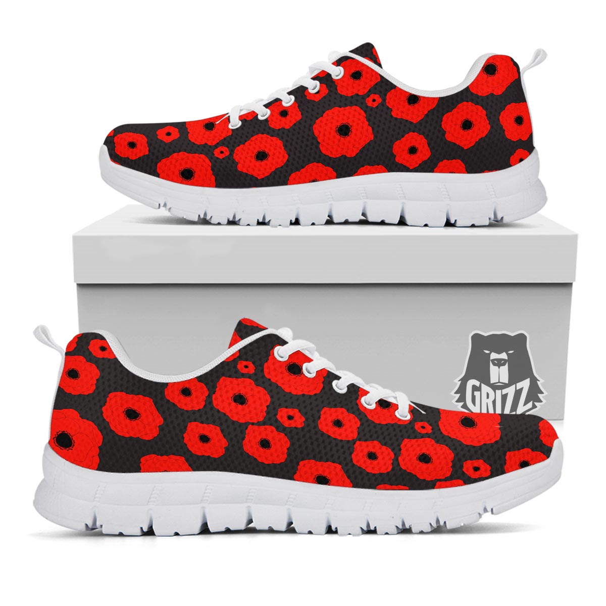 Poppy Red Print Pattern White Sneaker-grizzshop