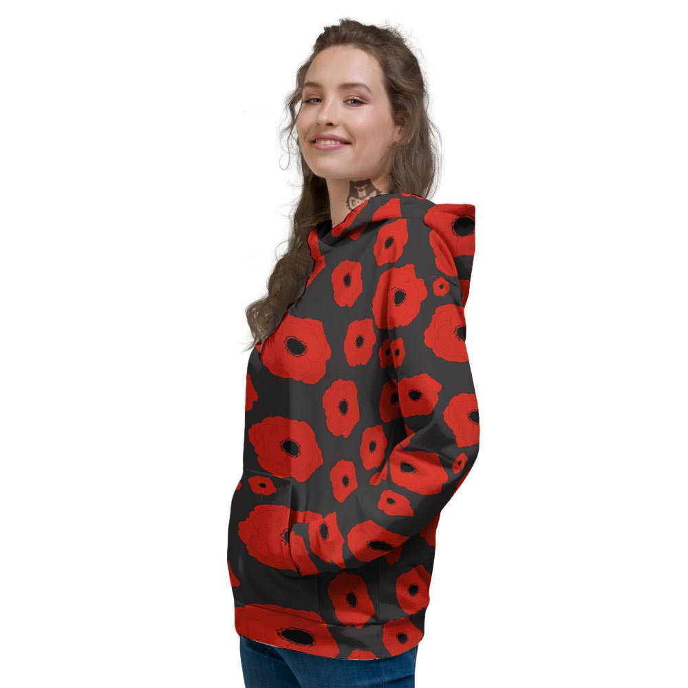 Poppy Red Print Pattern Women's Hoodie-grizzshop