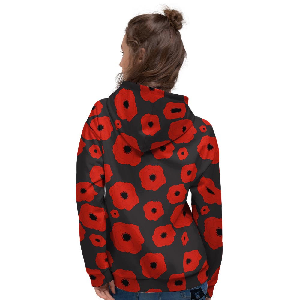 Poppy Red Print Pattern Women's Hoodie-grizzshop