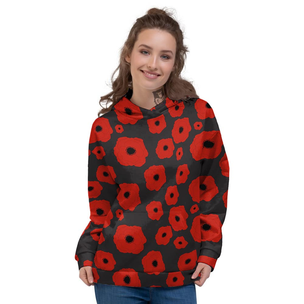 Poppy Red Print Pattern Women's Hoodie-grizzshop
