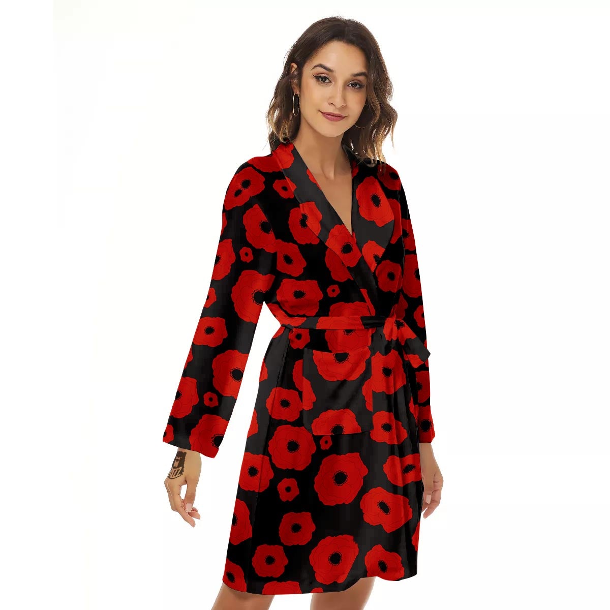 Poppy Red Print Pattern Women's Robe-grizzshop