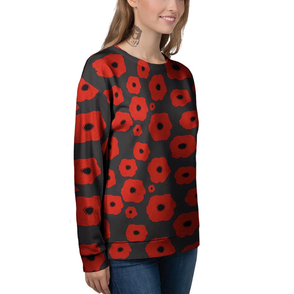 Poppy Red Print Pattern Women's Sweatshirt-grizzshop