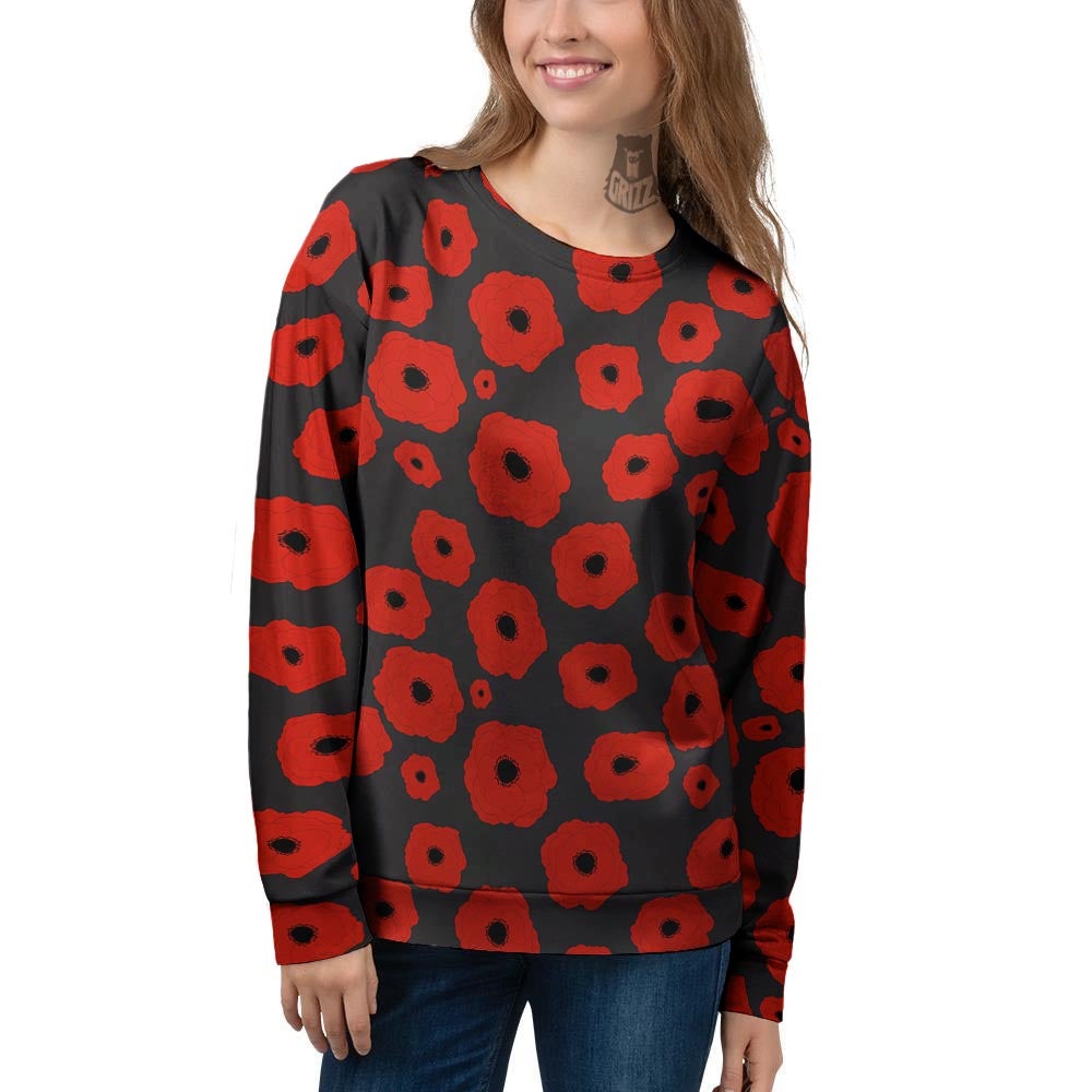 Poppy Red Print Pattern Women's Sweatshirt-grizzshop